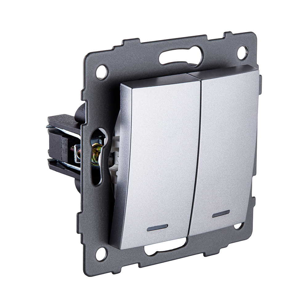 Выключатель 2-клавишный 10А/250В с LED подсветкой, изогнутый, серый Kollinger REA-R-008GY для Aspekt, Eleganz, Reflex в Санкт-Петербурге