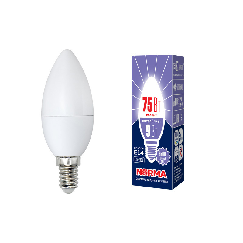 Лампа светодиодная (UL-00003802) Volpe E14 9W 6500K матовая LED-C37-9W/DW/E14/FR/NR в Санкт-Петербурге