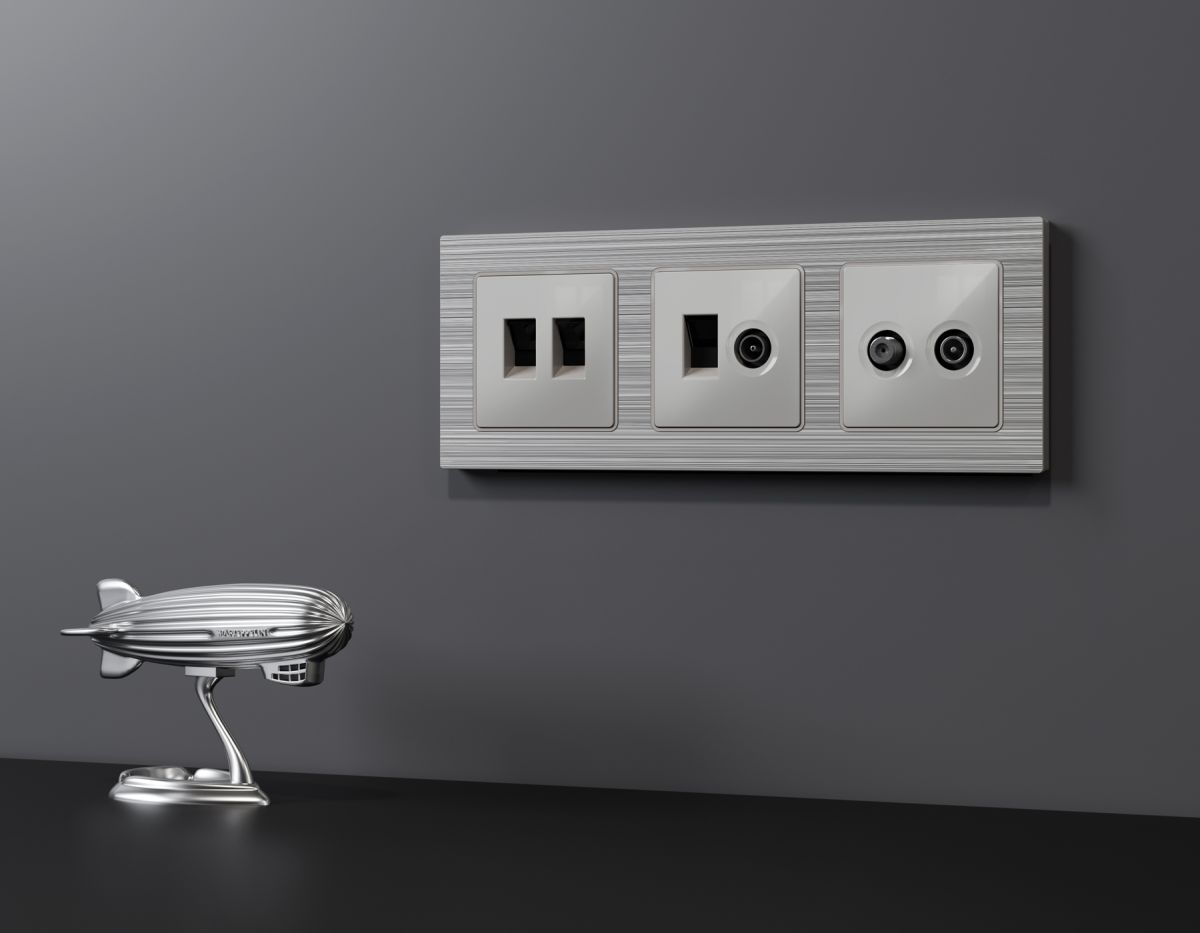 Комплект механизма розетки компьютерной + TV оконечной RJ-45 с автоматической защитной шторкой Alfa Серебро глянец Quant Ambrella Volt MA412510 (AP4125, VM195) в #REGION_NAME_DECLINE_PP#