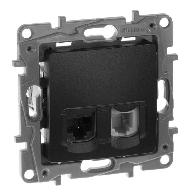 Розетка комбинированная RJ11+RJ45 Legrand Etika 5 кат UTP антрацит 672652 в Санкт-Петербурге