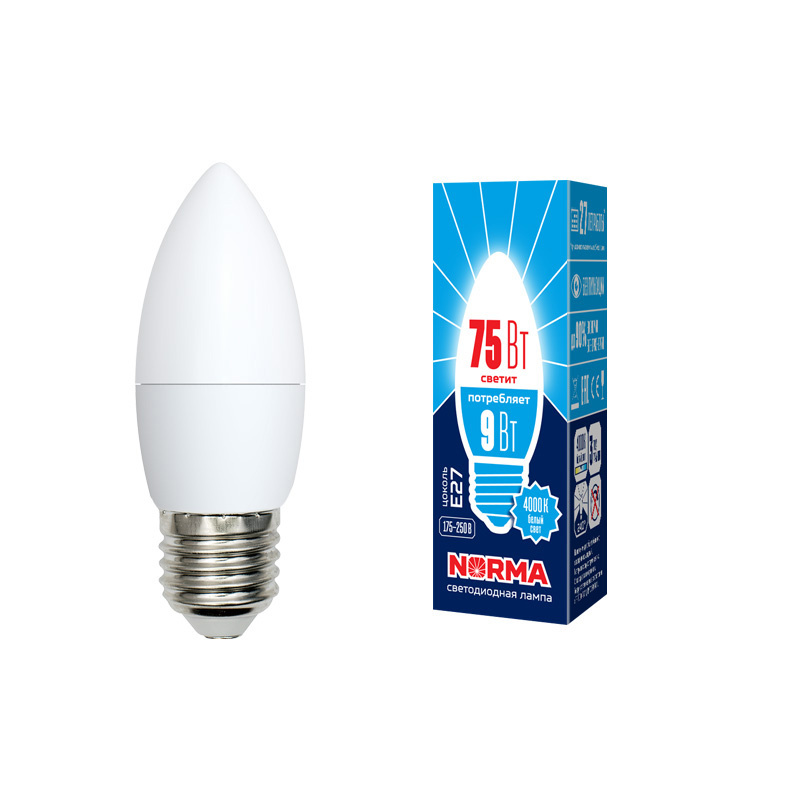 Лампа светодиодная (UL-00003806) Volpe E27 9W 4000K матовая LED-C37-9W/NW/E27/FR/NR в Санкт-Петербурге