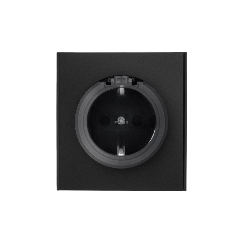 Розетка STRONG 1-ая с/з с/у, со шторками и крышкой 16А антрацит KRANZ KR-78-0702-5 в #REGION_NAME_DECLINE_PP#