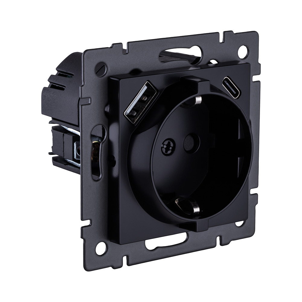 Розетка штепсельная SCHUKO 16A/250 В с USB A+C 20W, черный Kollinger REA-004BK для Aspekt, Eleganz, Reflex в #REGION_NAME_DECLINE_PP#