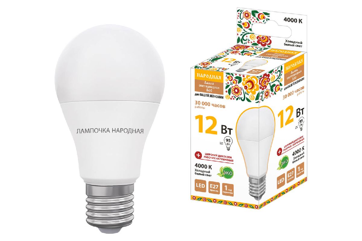 Лампа светодиодная TDM Electric Народная E27 12W 4000K матовая SQ0340-1512 в Санкт-Петербурге