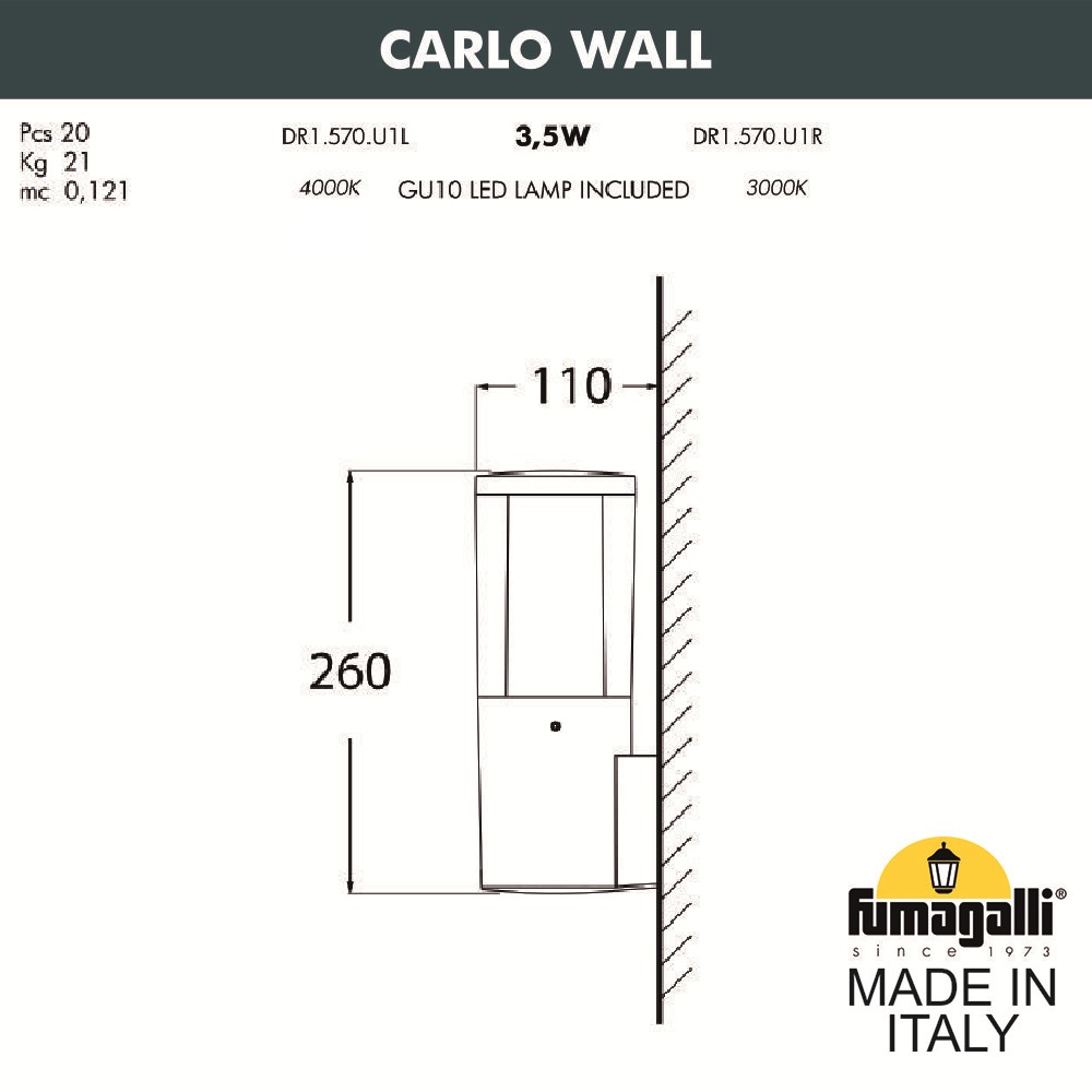 Уличный настенный светильник Fumagalli Carlo DR1.570.000.WXU1L в Санкт-Петербурге