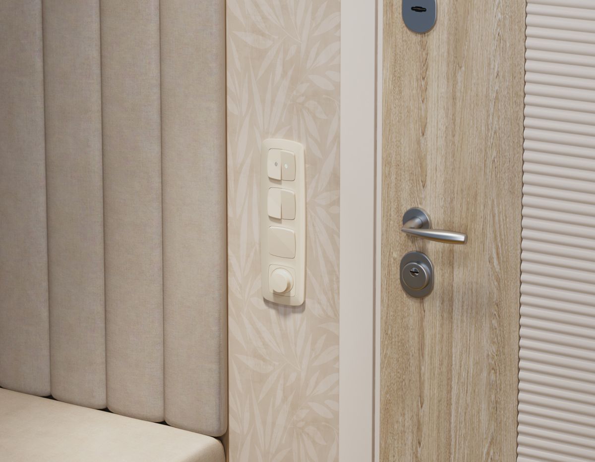 Комплект механизма 2-клавишного перекрестного выключателя Ambrella Volt 10A-250V OMEGA MO303030 Бежевый глянец QUANT (OP3030, VM125) в Санкт-Петербурге