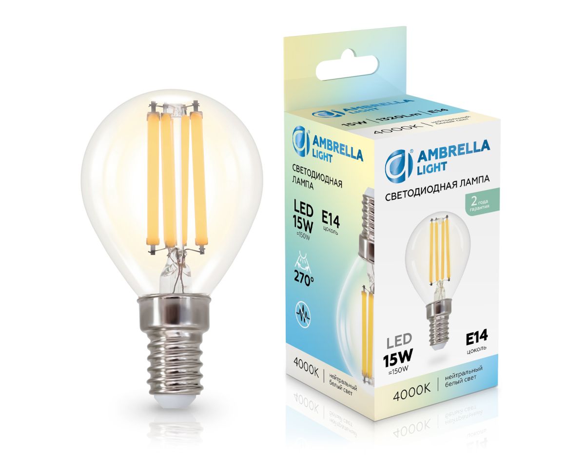 Филаментная светодиодная лампа Ambrella Light Bulbing E14 15W 4000K шар 451534 в Санкт-Петербурге