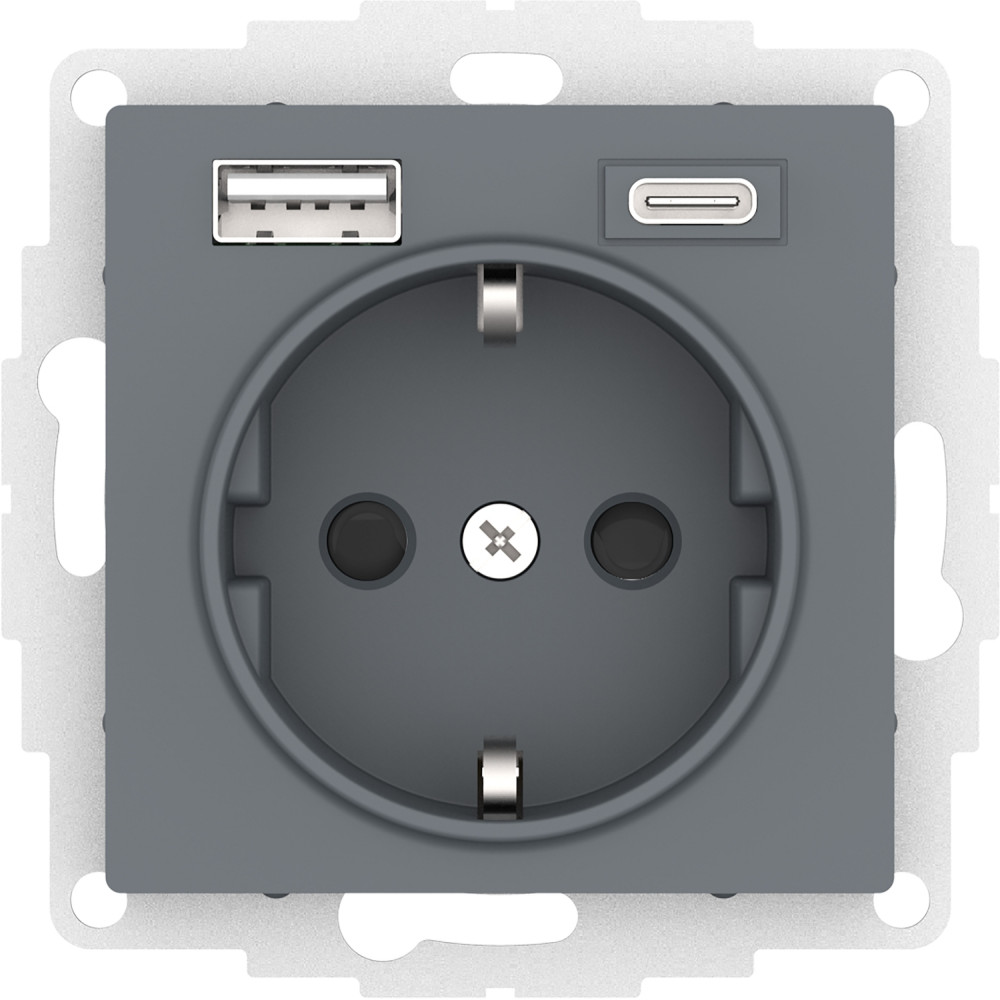 Розетка 16А с USB A+C (5В/2,4А/3 А, 2х5В/1,5А), мех Systeme Electric AtlasDesign Грифель ATN000732 в Санкт-Петербурге