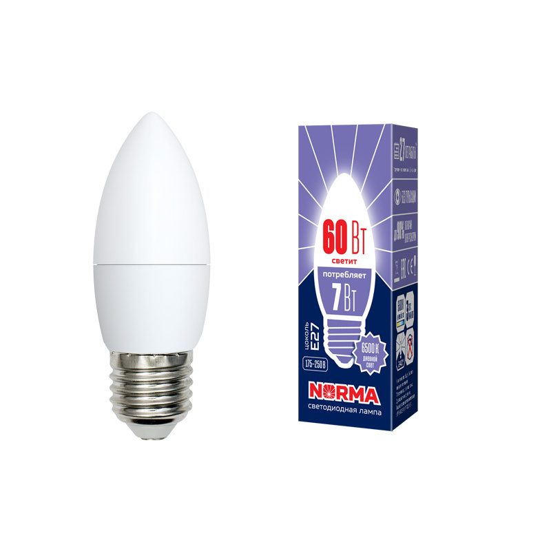Лампа светодиодная (UL-00003797) Volpe E27 7W 6500K матовая LED-C37-7W/DW/E27/FR/NR в Санкт-Петербурге