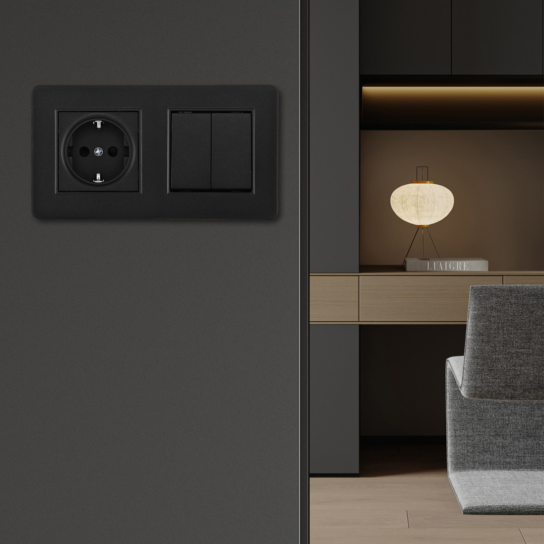 Выключатель двухклавишный с розеткой Arte Milano SET16-2-40-1-30-2 black в Санкт-Петербурге