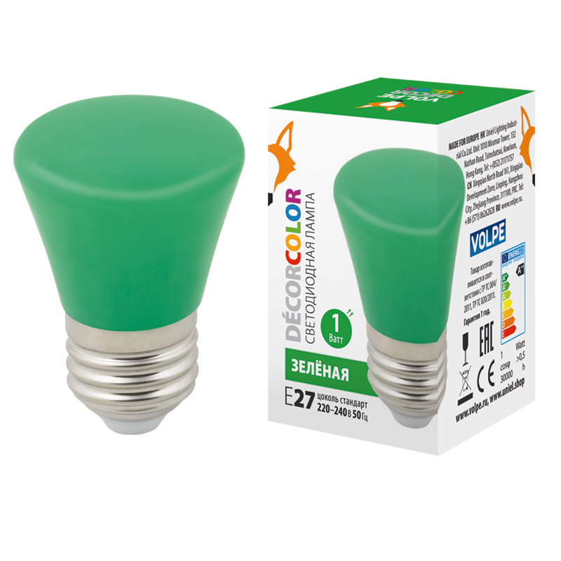 Лампа светодиодная Volpe Decor color LED-D45-1W/GREEN/E27/FR/С BELL UL-00005640 в Санкт-Петербурге