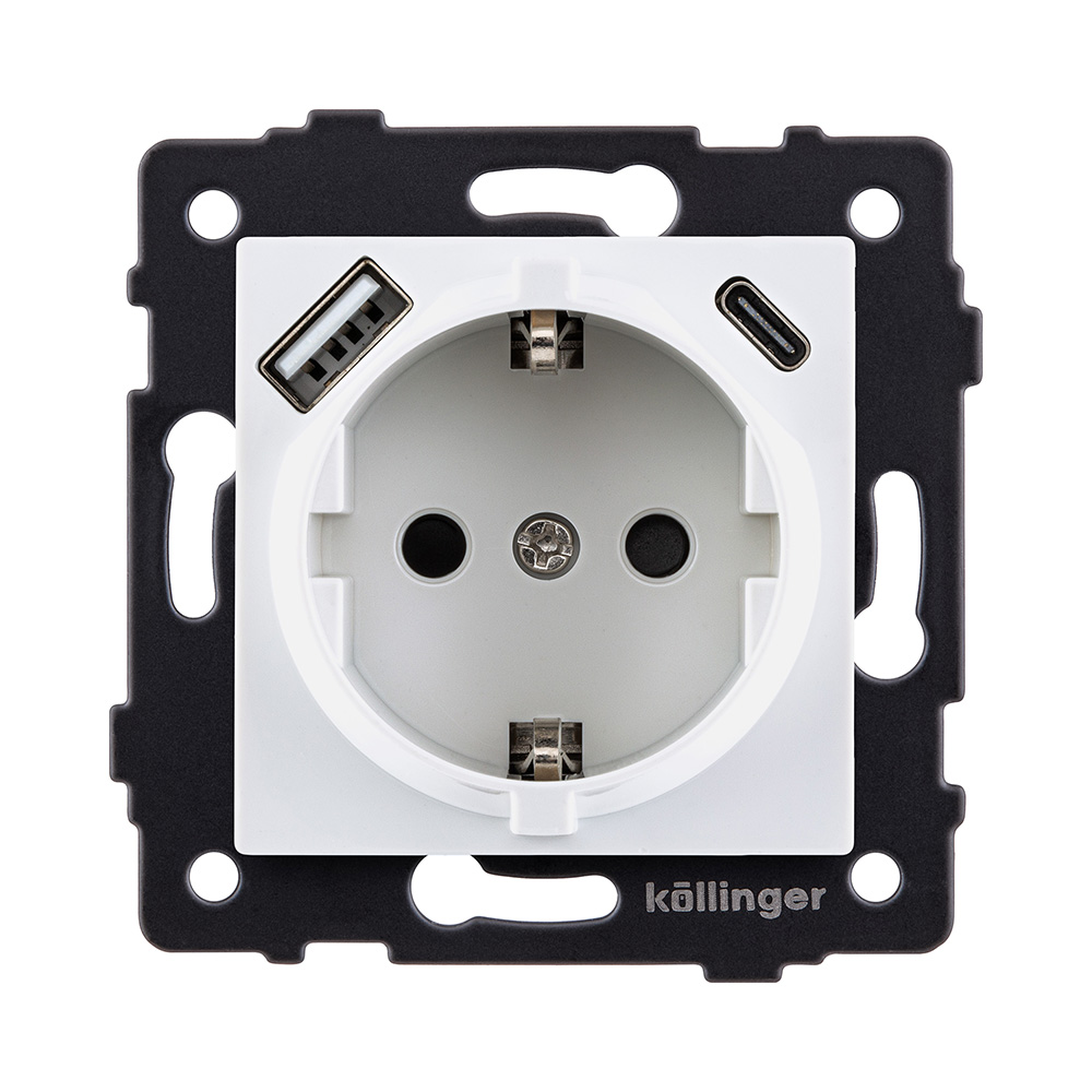 Розетка штепсельная SCHUKO 16A/250 В с USB A+C 20W, белый Kollinger REA-004WH для Aspekt, Eleganz, Reflex в #REGION_NAME_DECLINE_PP#