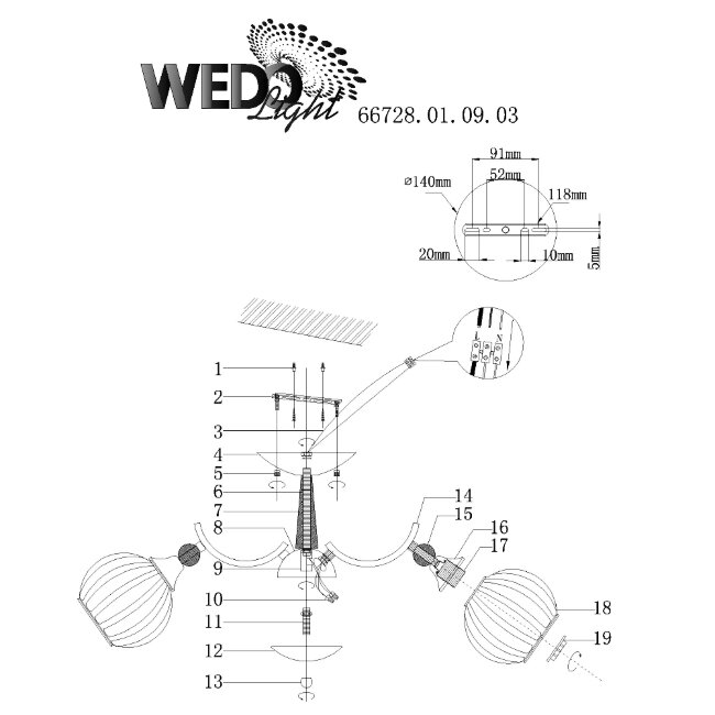 Люстра на штанге Wedo Light Safira 66728.01.09.03 в Санкт-Петербурге