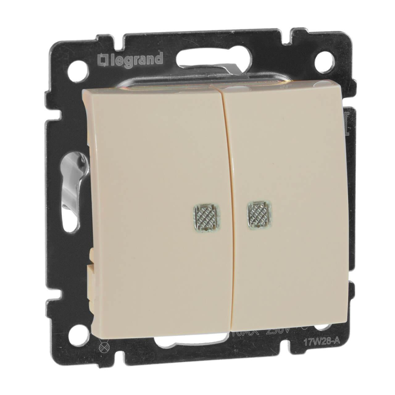 Переключатель двухклавишный на 2 направления Legrand Valena 10A 250V с подсветкой слоновая кость 774112 в Санкт-Петербурге