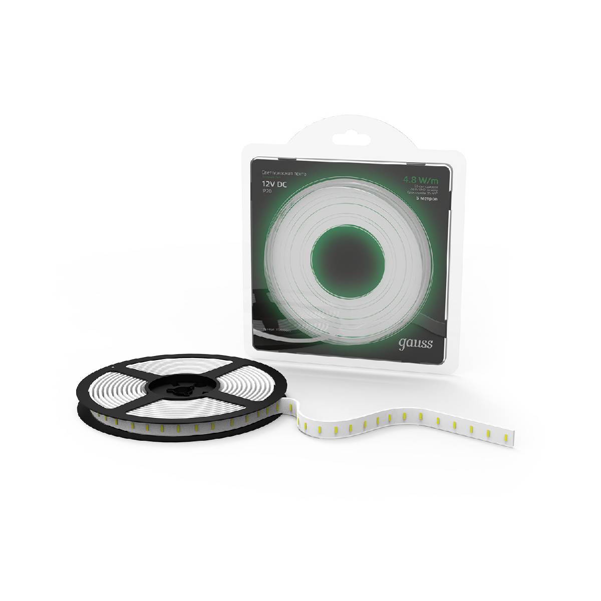 Светодиодная лента Gauss 4,8W/m 60LED/m 2835SMD зеленый 5M 312000605 в Санкт-Петербурге