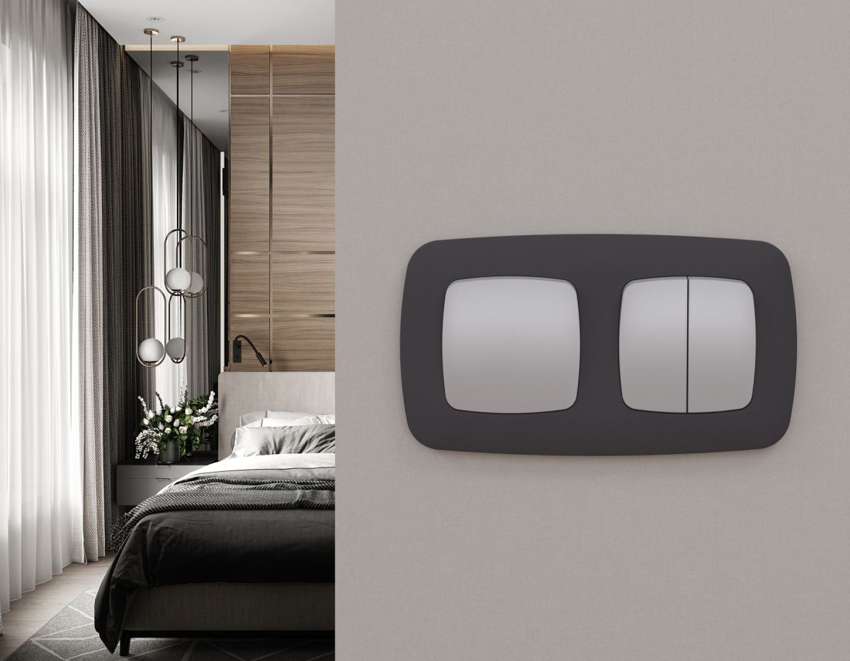 Комплект механизма 2-клавишного перекрестного выключателя Ambrella Volt 10A-250V OMEGA MO503030 Сталь матовый QUANT (OP5030, VM125) в Санкт-Петербурге