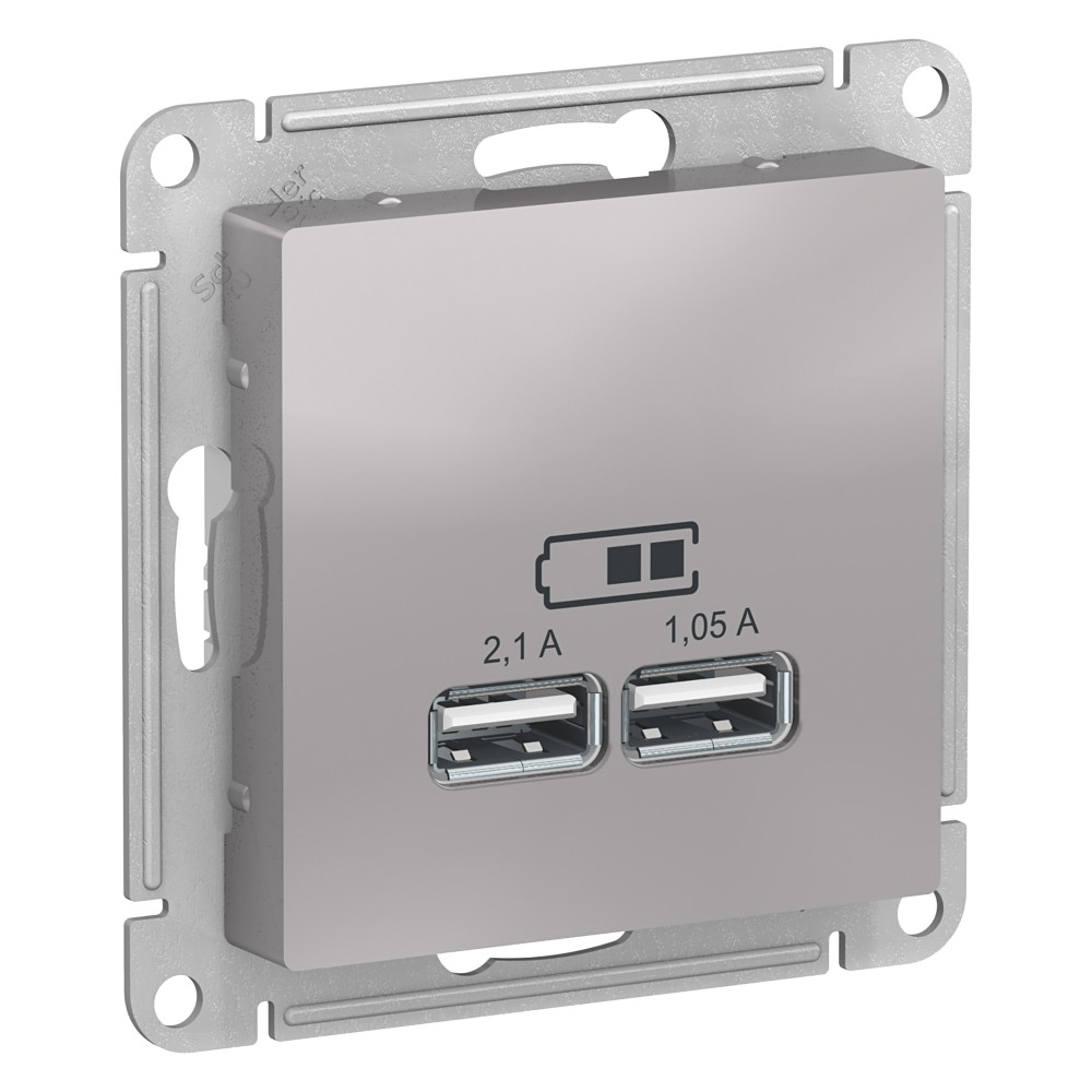 Розетка USB, 5В, 1 порт x 2,1 А, 2 порта х 1,05 А Systeme Electric AtlasDesign Алюминий ATN000333 в Санкт-Петербурге