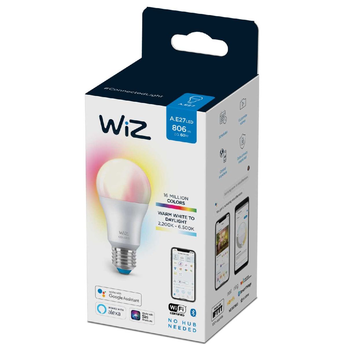 Умная светодиодная лампа Wiz Wi-Fi BLE60WA60E27922-65RGB1PF/6 E27 7W 2200/6500K 929002383602 в Санкт-Петербурге