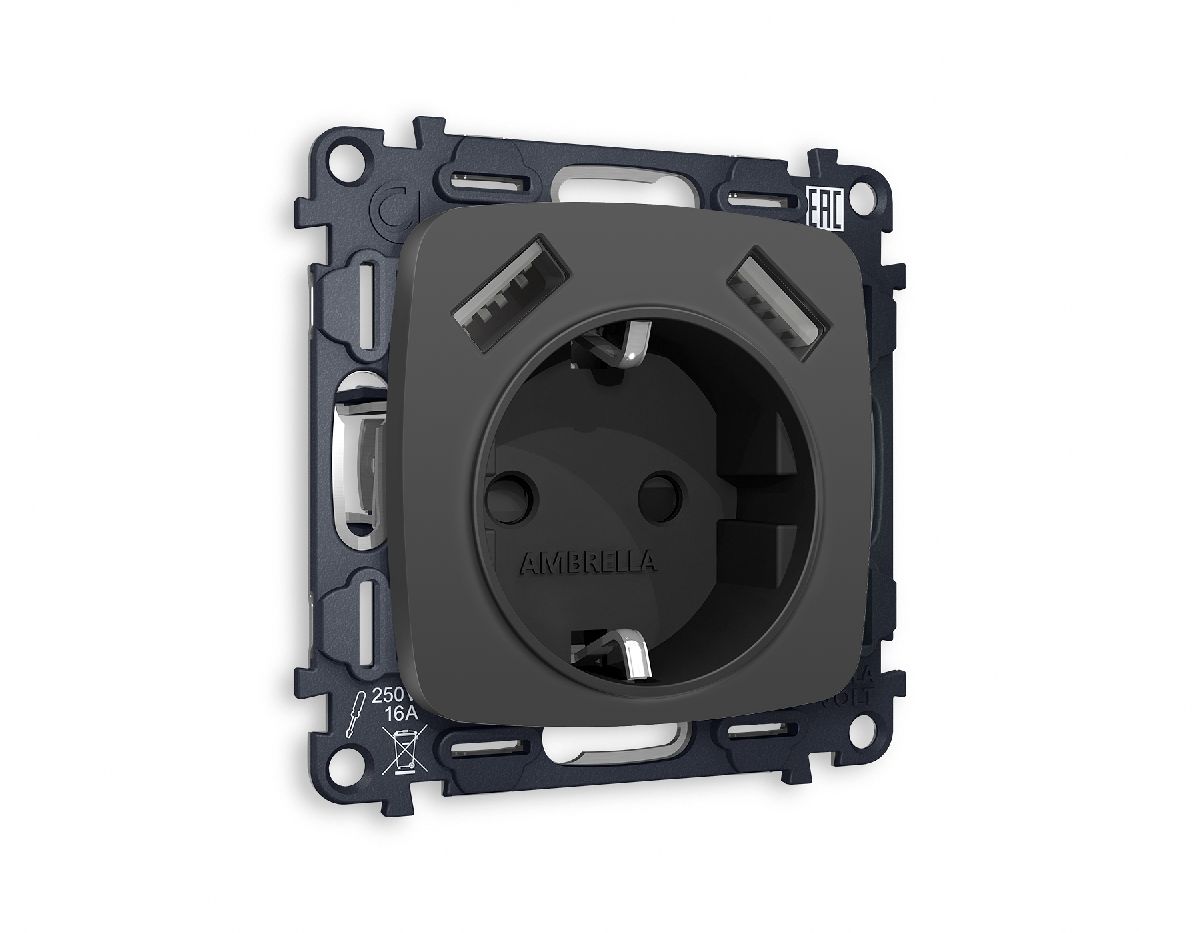 Комплект механизма розетки 2USB A+A 18W (быстрая зарядка) с/з Ambrella Volt Omega MO909010 в Санкт-Петербурге