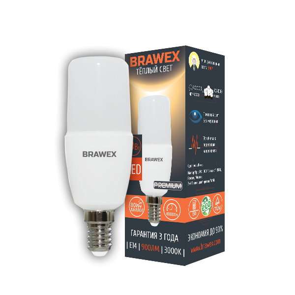 Лампа светодиодная Brawex колба матовая E14 10Вт 3000K 5307C-T7C-10L в Санкт-Петербурге