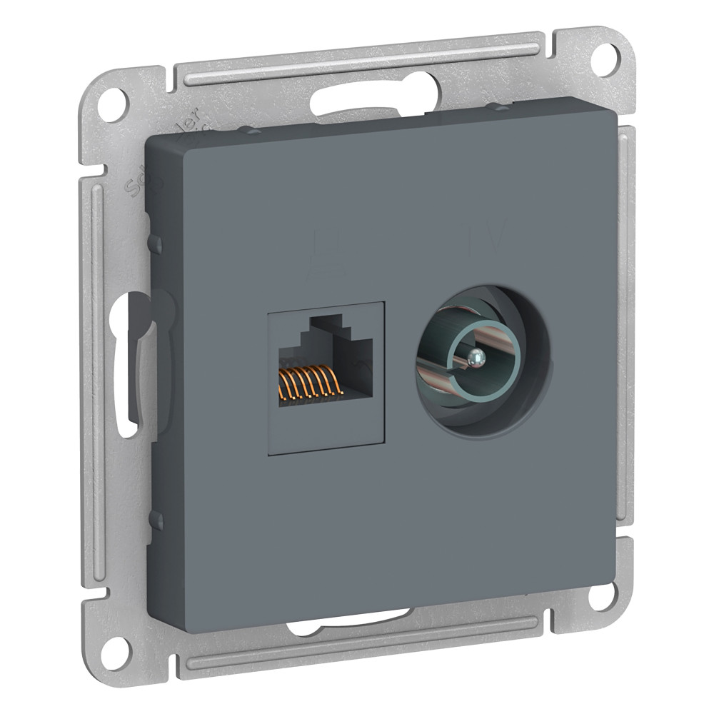 Розетка двойная комп+ТВ, RJ45+TV, кат.5E Systeme Electric AtlasDesign Грифель ATN000789 в Санкт-Петербурге