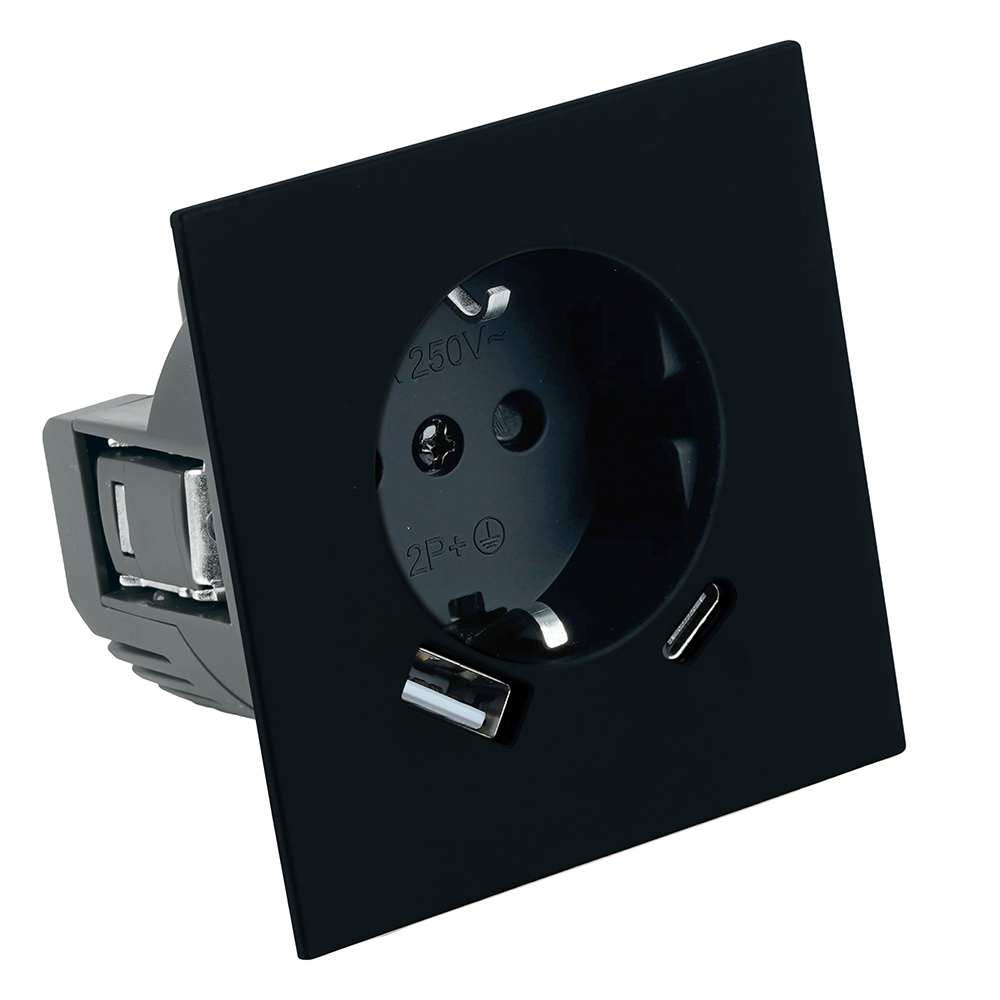 Розетка 1-местная з/ш с/з 16А + USB + Type C (механизм) Stekker Мия 250В 20W RST16-3119-05 черный бархат 50452 в #REGION_NAME_DECLINE_PP#