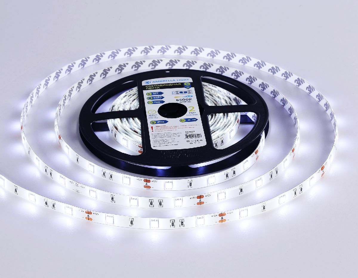 Светодиодная лента Ambrella Light LED Strip 12В 5050 7,2Вт/м 6500K 5м IP65 GS1903 в Санкт-Петербурге