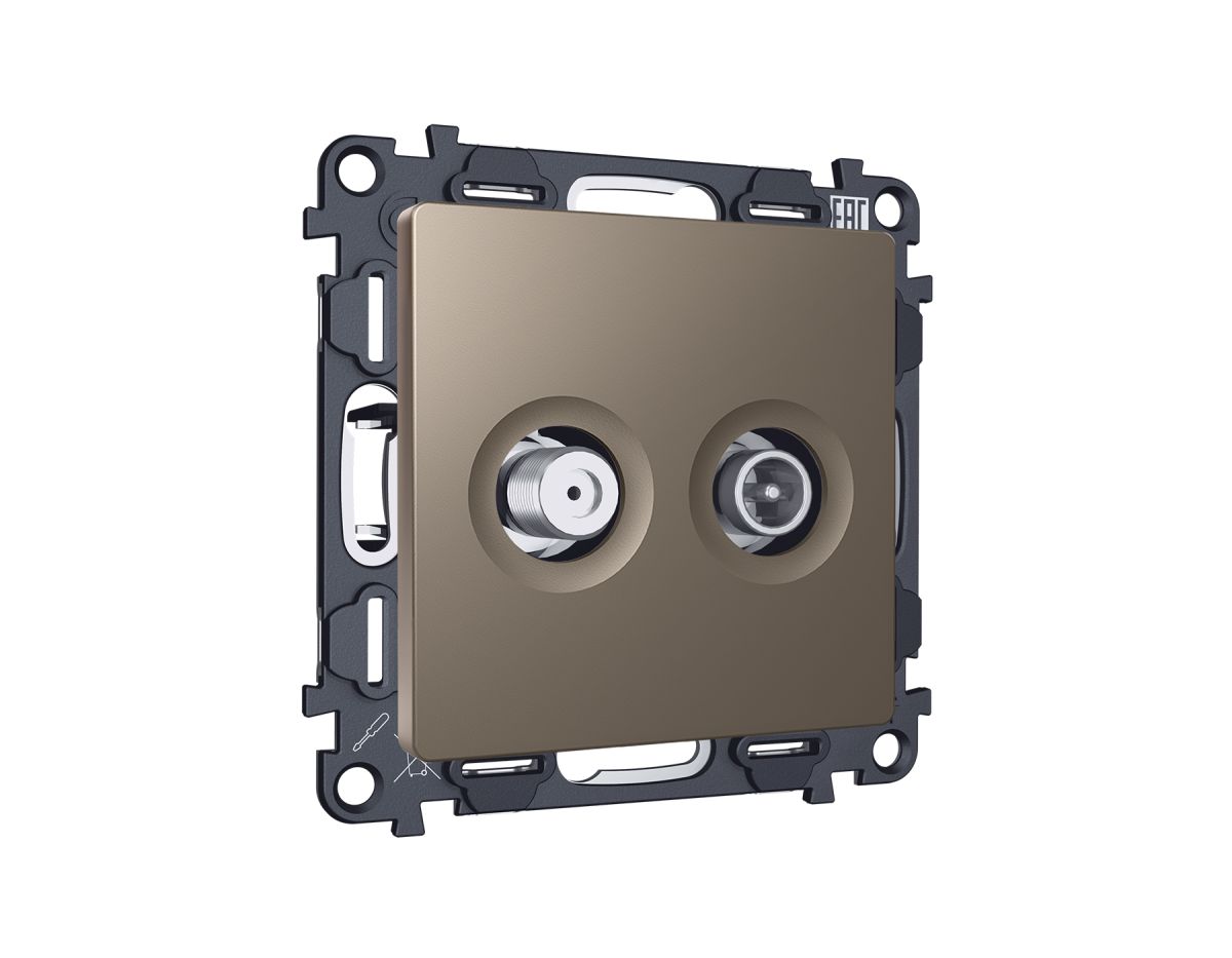 Комплект механизма розетки TV оконечной + SAT 5-862MHz 3.5dB/950-2150MHz 3.5dB Alfa Темная бронза матовый Quant Ambrella Volt MA643310 (AP6433, VM217) в Санкт-Петербурге