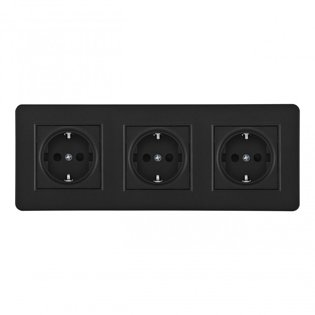 Розетка тройная (трехпостовая) с/з и шторками Arte Milano SET16-3-40-1x3 black в Санкт-Петербурге