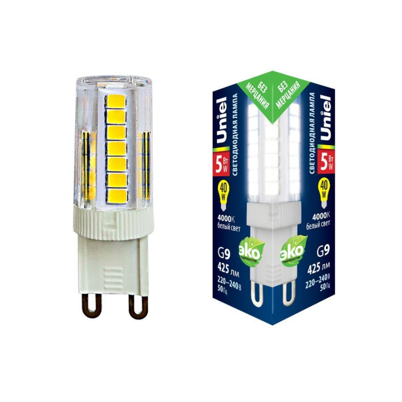 Лампа светодиодная (UL-00006749) Uniel G9 5W 4000K прозрачная LED-JCD-5W/4000K/G9/CL GLZ09TR в #REGION_NAME_DECLINE_PP#