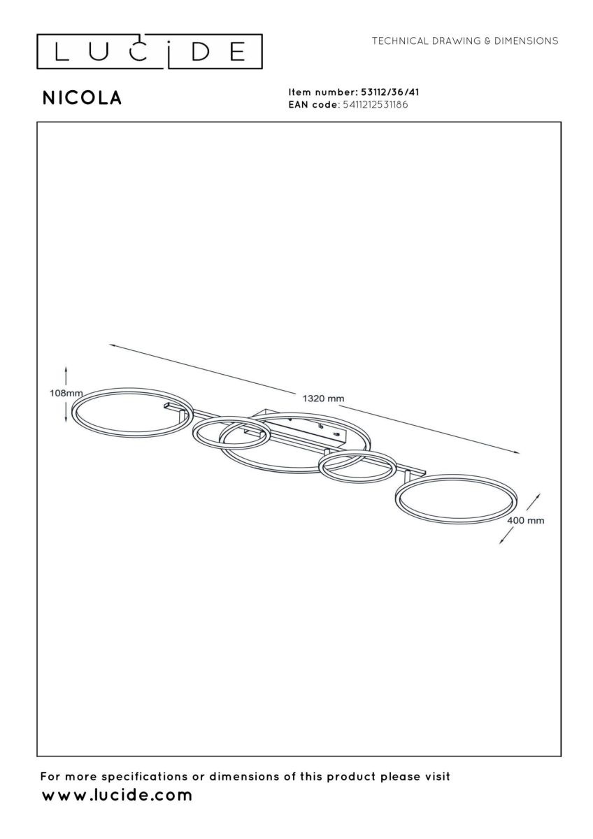Потолочный светильник Lucide Nicola 53112/36/41 в #REGION_NAME_DECLINE_PP#
