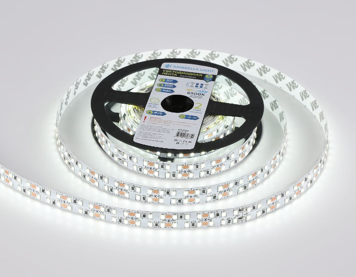 Светодиодная лента двухрядная Ambrella Light LED Strip 12В 2835 19,2Вт/м 6500K 5м IP20 GS1603 в Санкт-Петербурге