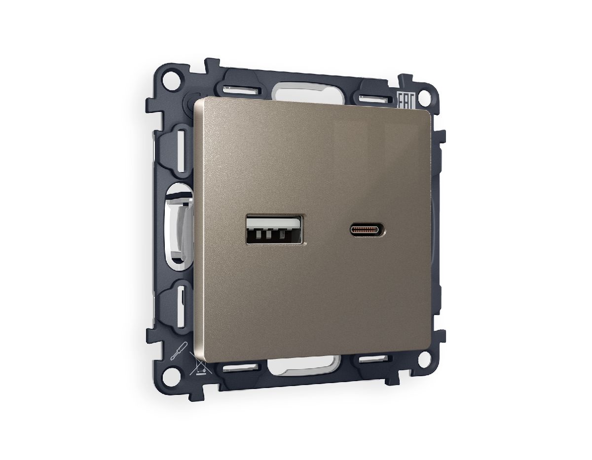 Комплект механизма розетки 2USB A+C 20W (быстрая зарядка) Ambrella Volt Alfa MA641010 в Санкт-Петербурге