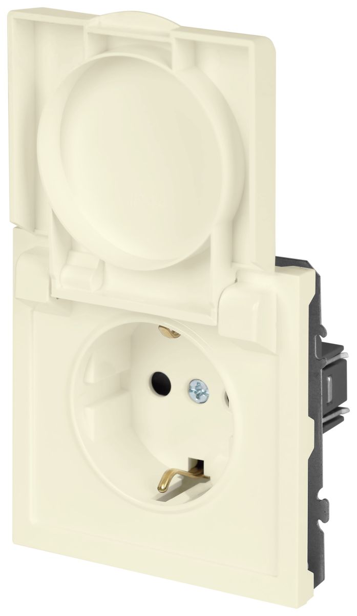 Розетка Эра Galaxy 15-2103-02 c заземлением 2P+E Schuko со шторками с крышкой 16А-250В IP20 слоновая кость Б0070661 в Санкт-Петербурге
