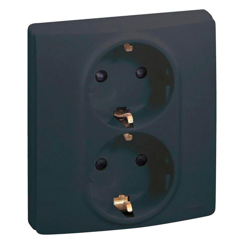 Розетка 2X2К+З Legrand Etika 16A 250V с/з со шторками безвинтовой зажим немецкий стандарт антрацит 672633 в Санкт-Петербурге
