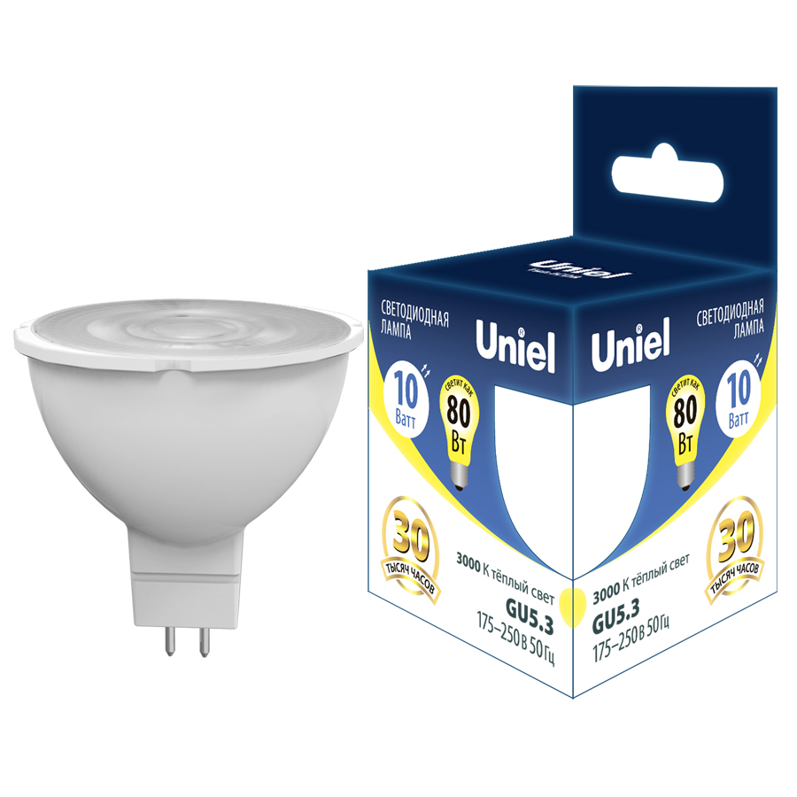 Лампа светодиодная Uniel GU5.3 10W 3000K LED-JCDR-10W/3000K/GU5.3 PLS03WH UL-00006839 в Санкт-Петербурге