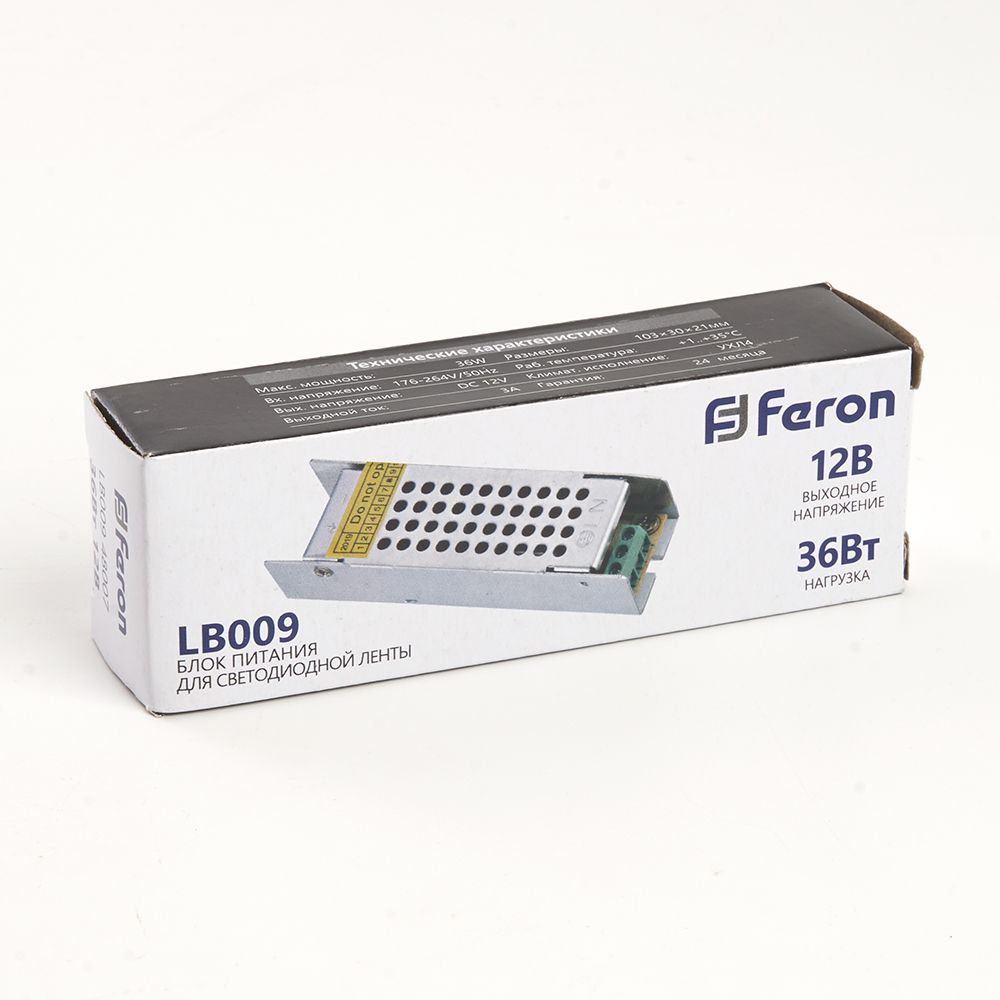 Блок питания для светодиодной ленты Feron LB009 12V 36W IP20 3A 176-264В 48007 в Санкт-Петербурге