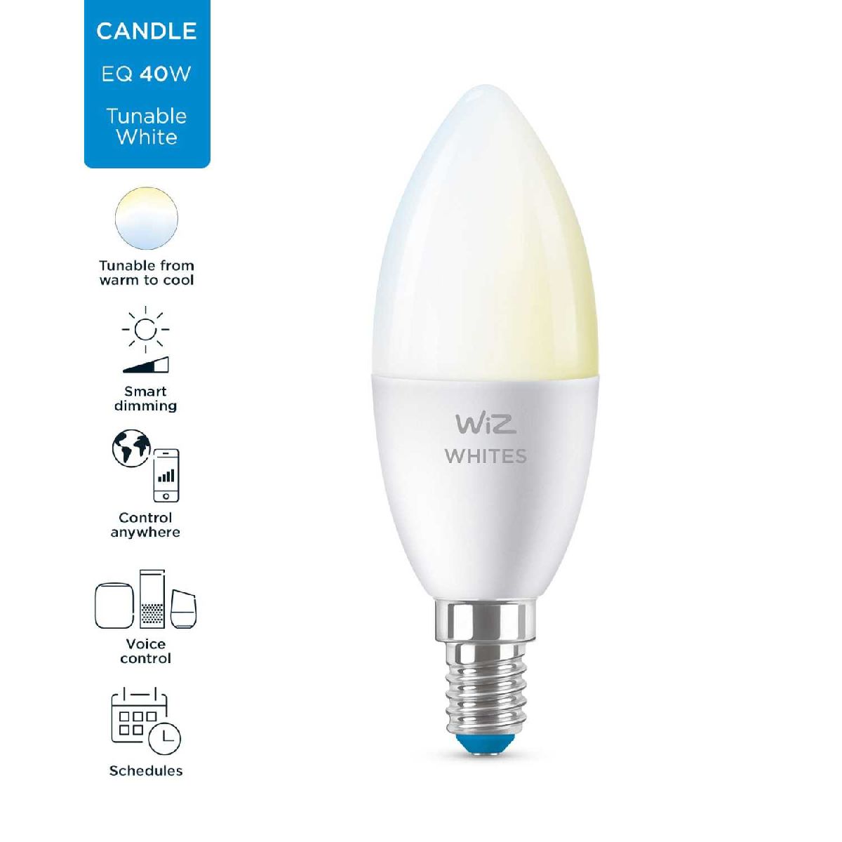 Умная светодиодная лампа Wiz Wi-Fi BLE40WC37E14927-65TW1PF/6 E14 4,9W 2700/6500K 929002448702 в Санкт-Петербурге