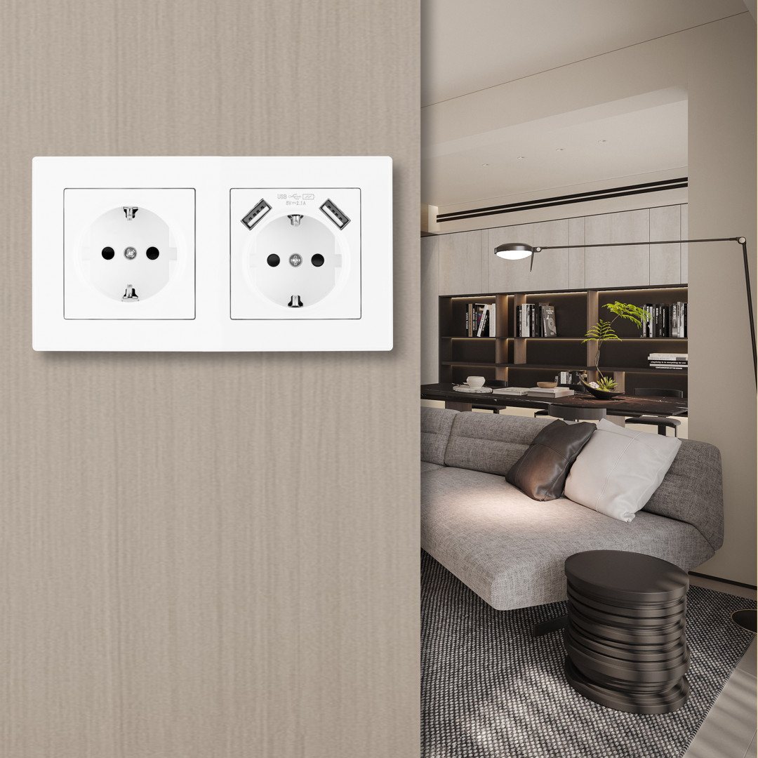 Розетка двойная (двухпостовая) c USB Arte Milano SET06-2-47-1-40-1 white в Санкт-Петербурге