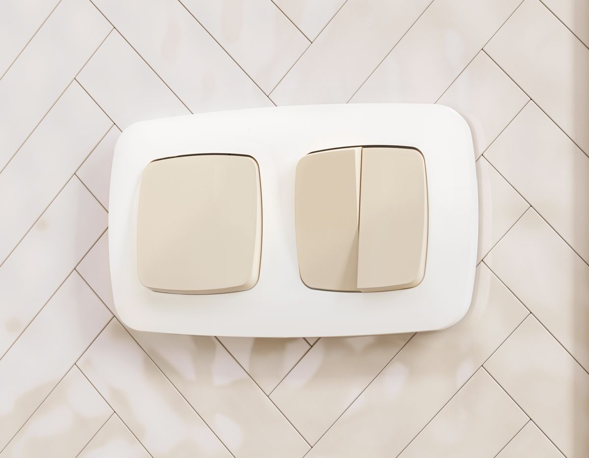 Комплект механизма 2-клавишного перекрестного выключателя Ambrella Volt 10A-250V OMEGA MO323030 Бежевый матовый QUANT (OP3230, VM125) в Санкт-Петербурге