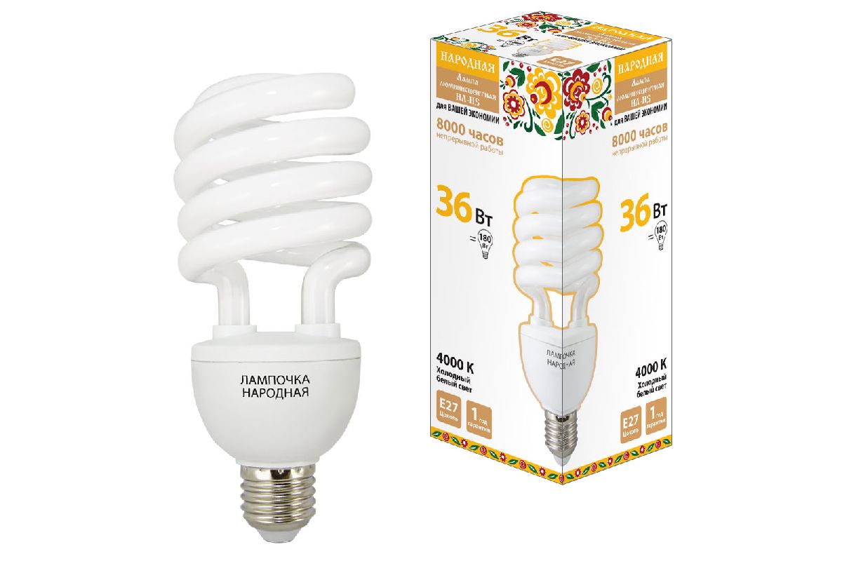 Лампа люминесцентная TDM Electric Народная E27 36W 4000K матовая SQ0347-0032 в #REGION_NAME_DECLINE_PP#