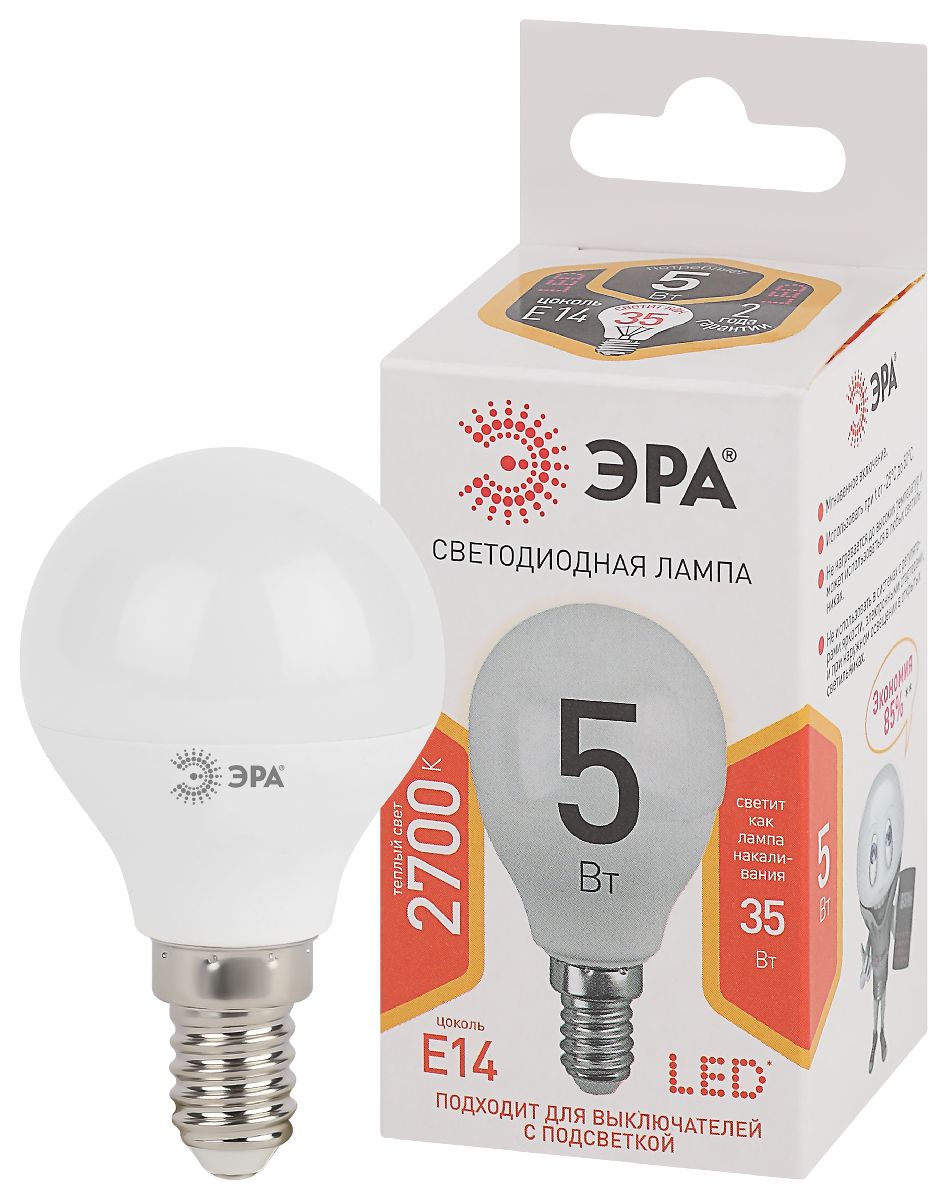 Лампа светодиодная Эра E14 5W 2700K LED P45-5W-827-E14 Б0028485 в #REGION_NAME_DECLINE_PP#