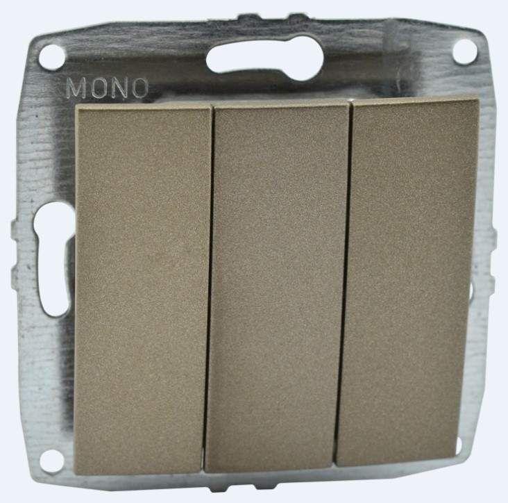 Выключатель трехклавишный Mono Electric Despina-Larissa 10А 250В бронза 500-002322-114 в Санкт-Петербурге