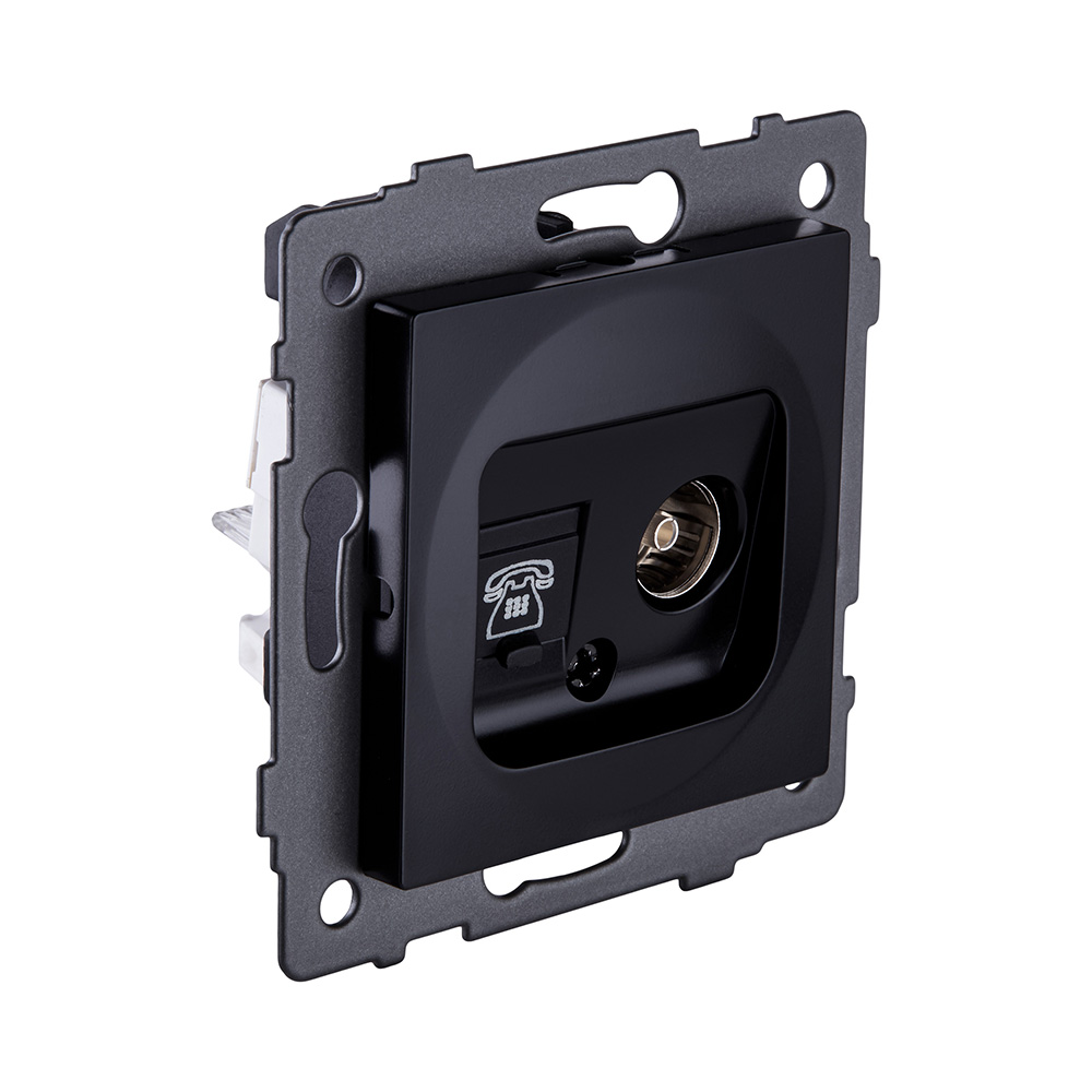 Розетка двойная TV (мама) + телефонная розетка RJ11, черный Kollinger REA-013BK для Aspekt, Eleganz, Reflex в #REGION_NAME_DECLINE_PP#