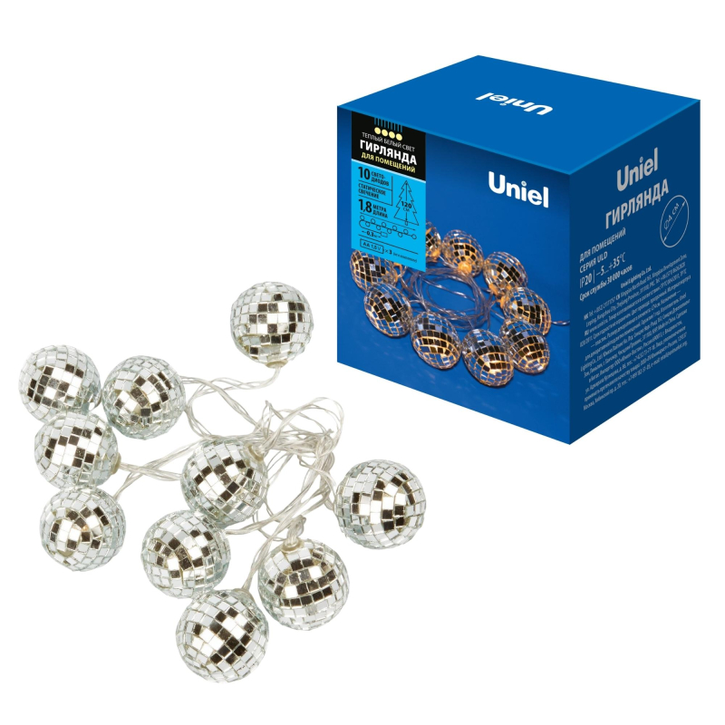 Гирлянда Uniel ULD-S1800-010/STB/3AA WARM WHITE IP20 DISCOBALLS в Санкт-Петербурге