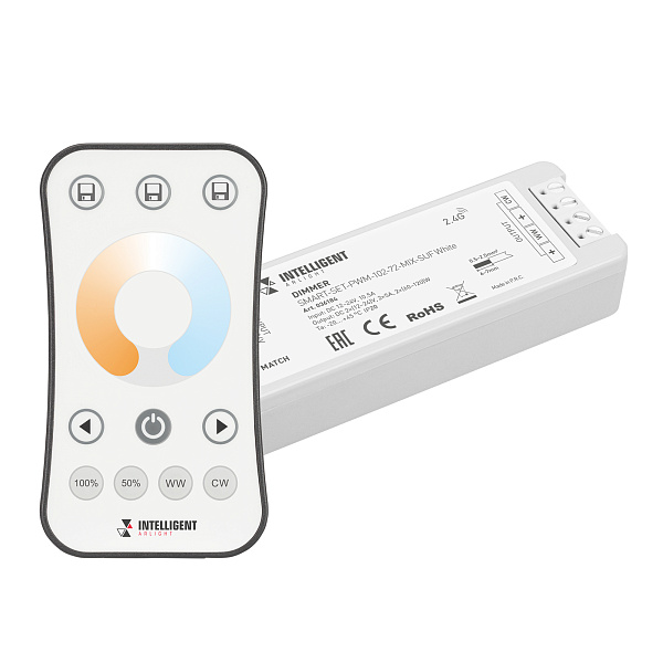 Диммер Arlight SMART-SET-PWM-102-72-MIX-SUF White 12-24V, 2x5A, ПДУ RING 10кн, 2.4G 036184 в Санкт-Петербурге
