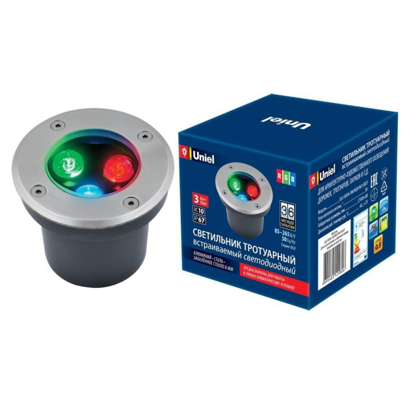 Ландшафтный светодиодный светильник (UL-00006818) Uniel ULU-B10A-3W/RGB IP67 Grey в Санкт-Петербурге