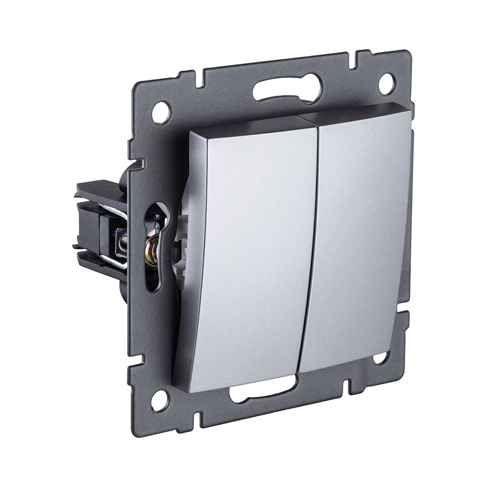 Выключатель кнопочный 2-клавишный 10А/250В, изогнутый, серый Kollinger REA-R-011GY для Aspekt, Eleganz, Reflex в Санкт-Петербурге