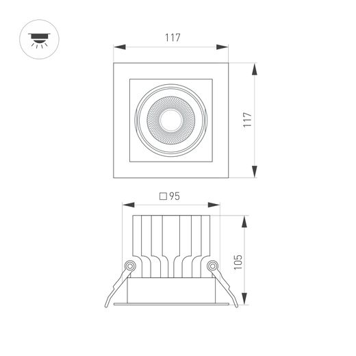 Встраиваемый карданный светильник Arlight MS-VORTEX-BUILT-S117x117-20W Day4000 (WH-WH, 40 deg, 230V) (IP20 Металл) 057919 в Санкт-Петербурге