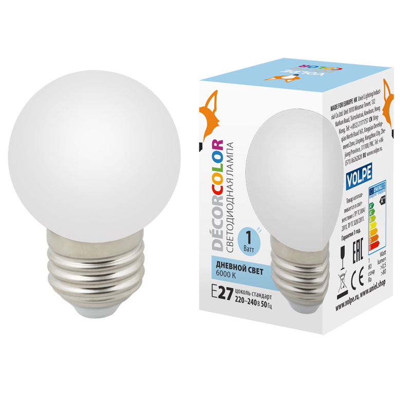 Лампа декоративная светодиодная (UL-00005806) Volpe E27 1W 6000K матовая LED-G45-1W/6000K/E27/FR/С в Санкт-Петербурге